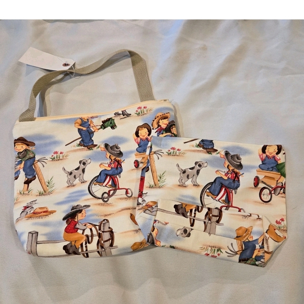 Handmade 100% Cotton Tote and Mini Bag "Little Cowgirls, Little Cowpokes" fabric - Picture 9 of 12